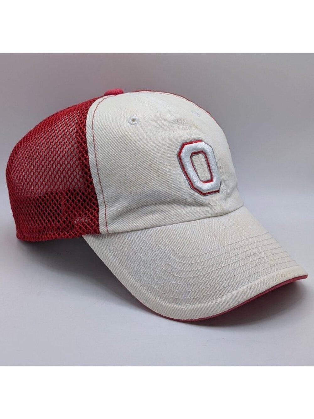 Ohio State Buckeyes OSU NCAA Top Of The World Fitted Stretch Hat Tan Red Mesh